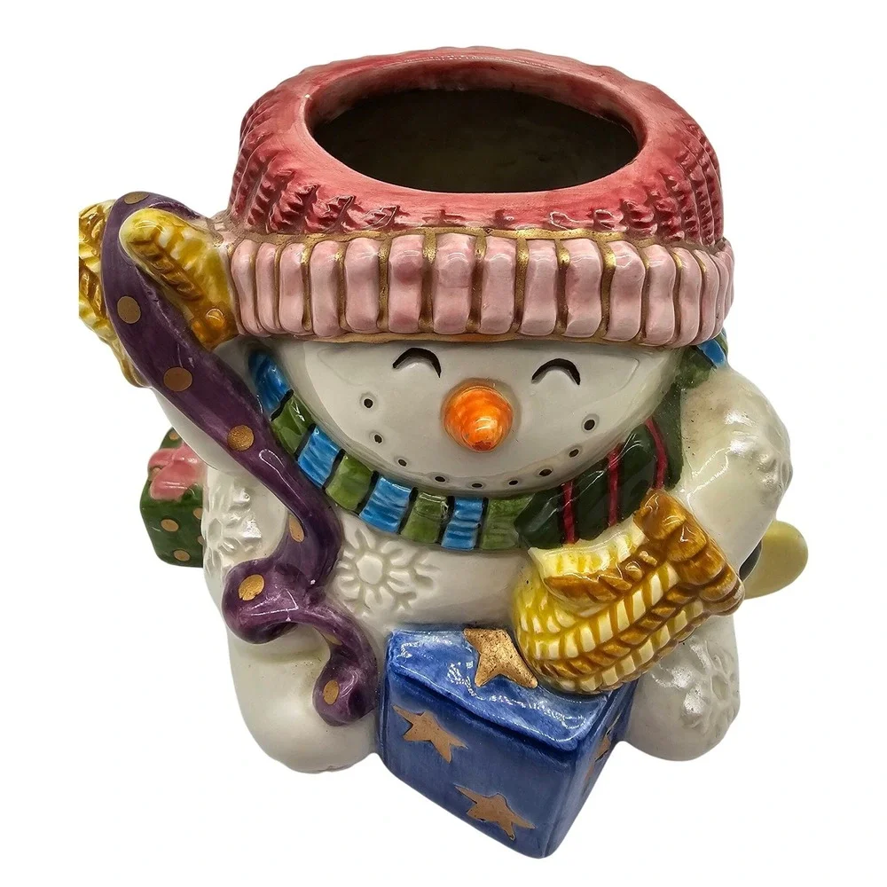 Fitz‎ and Floyd Home Fragrance Snowman Ceramic Candle Holder Planter Christmas